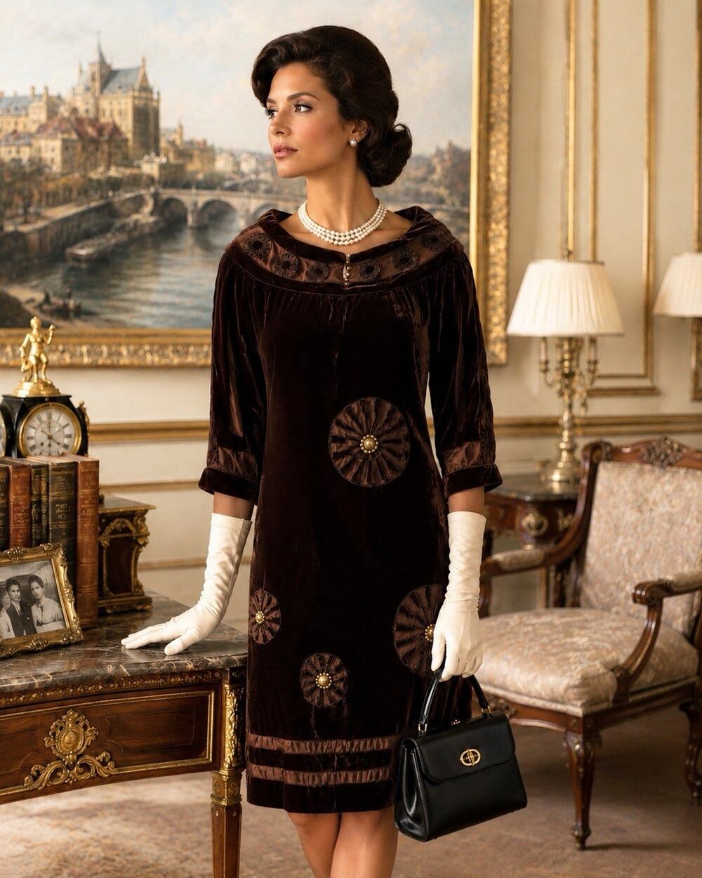 Vintage Women's Easton Pearson Brown Velvet Old Money Shift Dress Small 4
